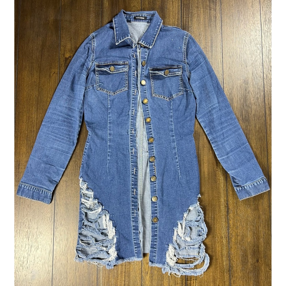 Fashion Nova Womens Distressed Denim Mini Dress Medium Wash Blue Size L DS3213D